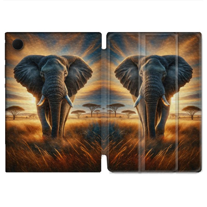 Housse Smart Cover Pour Samsung Galaxy Tab A9 Animal Elephant Savane