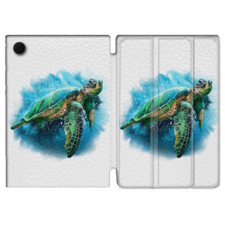 Housse Smart Cover Pour Samsung Galaxy Tab A9 Animal Tortue Blanche multicolore