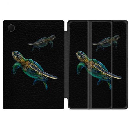 Housse Smart Cover Pour Samsung Galaxy Tab A9 Animal Tortue Noire multicolore