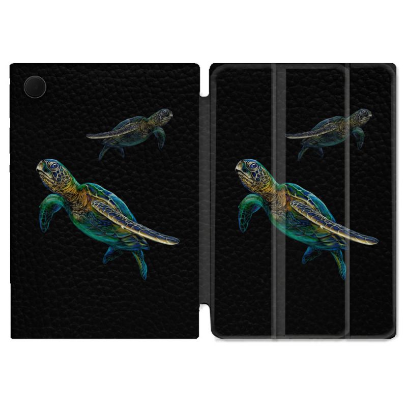Housse Smart Cover Pour Samsung Galaxy Tab A9 Animal Tortue Noire multicolore