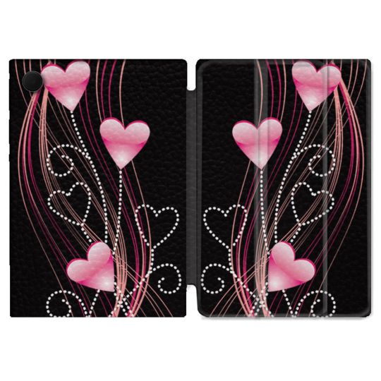 Housse Smart Cover Pour Samsung Galaxy Tab A9 Plus Amour Coeur Rose Montant sur Noir