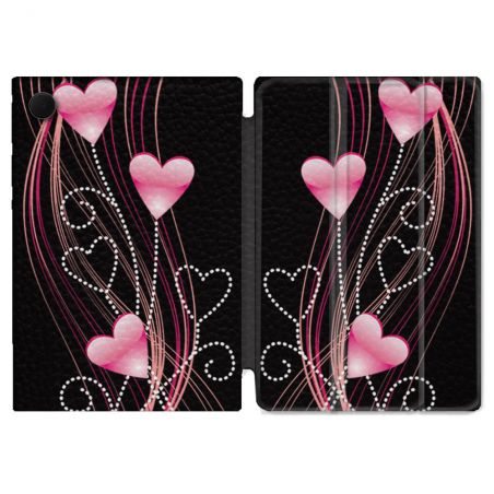 Housse Smart Cover Pour Samsung Galaxy Tab A9 Plus Amour Coeur Rose Montant sur Noir