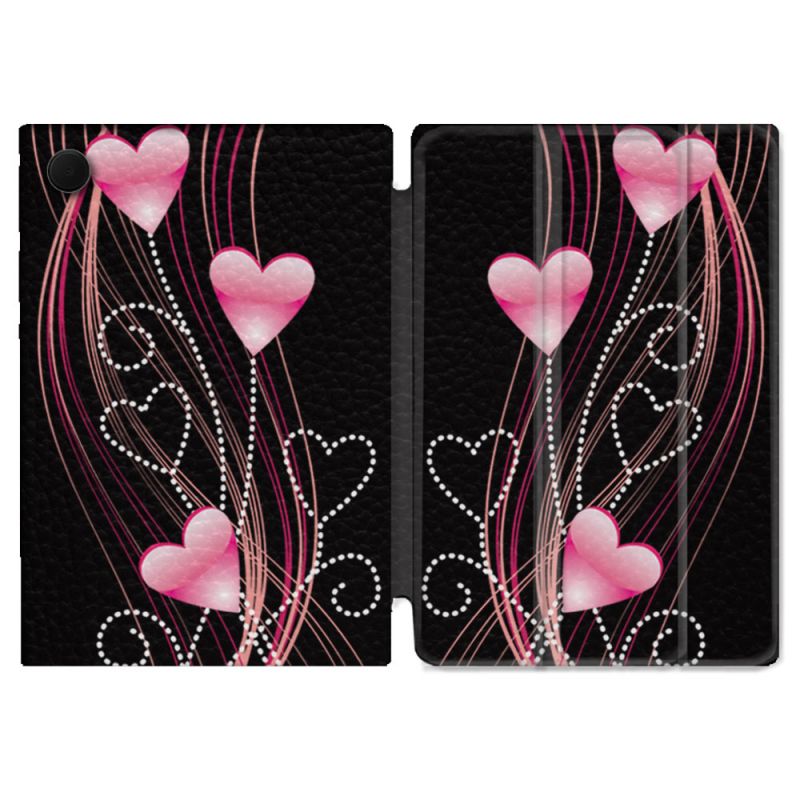 Housse Smart Cover Pour Samsung Galaxy Tab A9 Plus Amour Coeur Rose Montant sur Noir