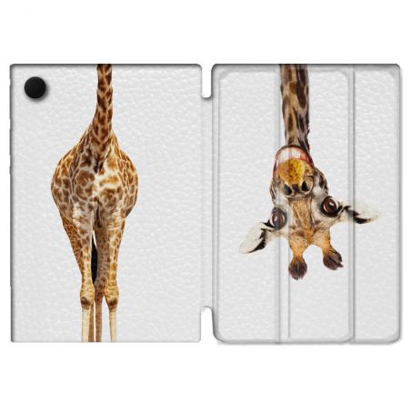 Housse Smart Cover Pour Samsung Galaxy Tab A9 Plus Animal Girafe Blanche