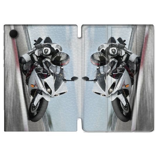 Housse Smart Cover Pour Samsung Galaxy Tab A9 Moto Course GP Blanche