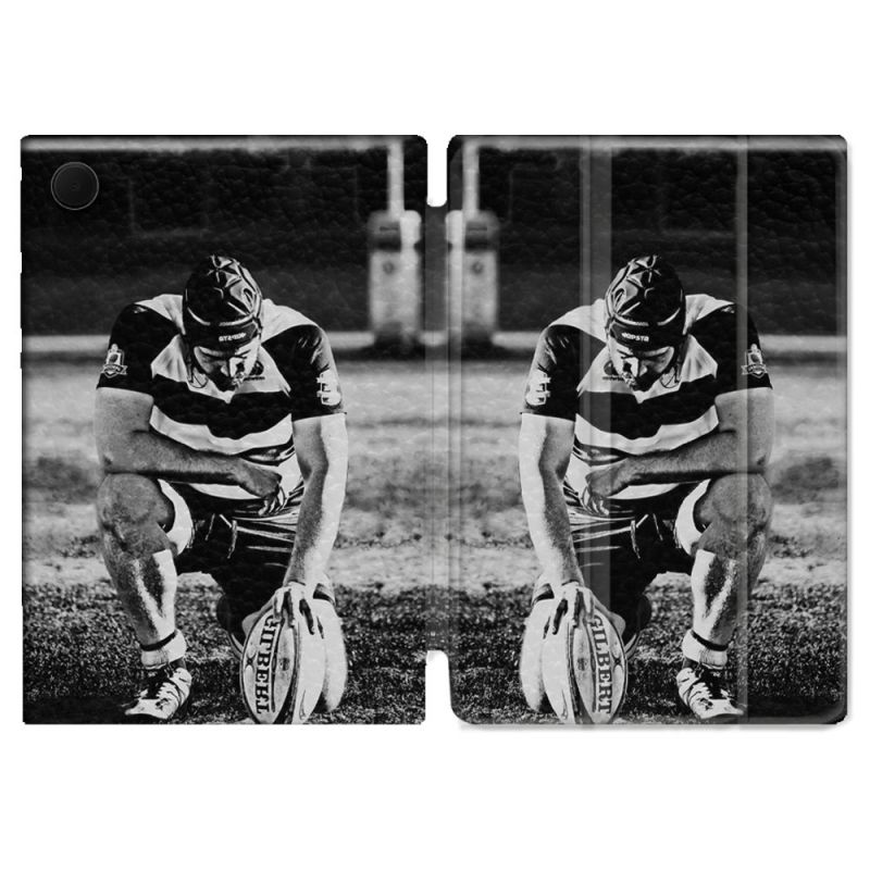 Housse Smart Cover Pour Samsung Galaxy Tab A9 Sport Rugby Noir Blanc