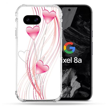 Coque Renforcée Pour Google Pixel 8A Amour Coeur Rose Montant sur Blanc