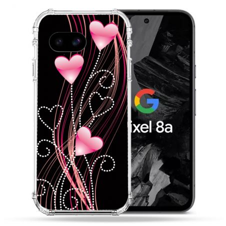 Coque Renforcée Pour Google Pixel 8A Amour Coeur Rose Montant sur Noir