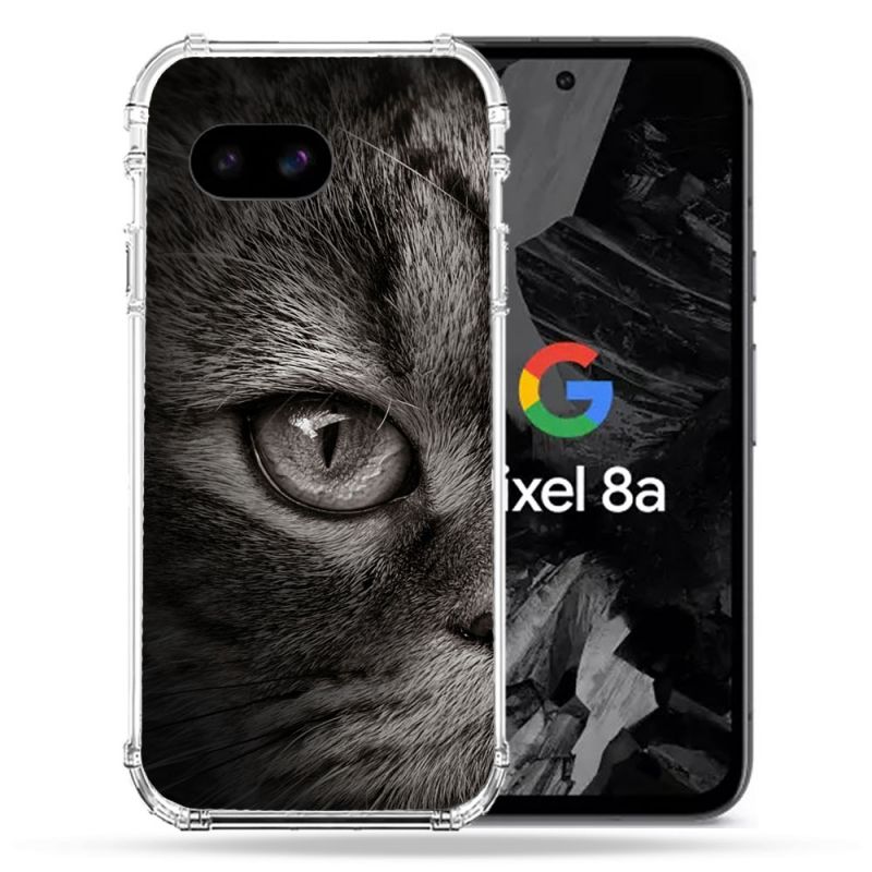 Coque Renforcée Pour Google Pixel 8A Animal Chat Gris