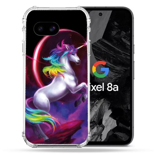 Coque Renforcée Pour Google Pixel 8A Fantastique Licorne Arc en ciel