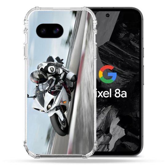 Coque Renforcée Pour Google Pixel 8A Moto Course GP Blanche
