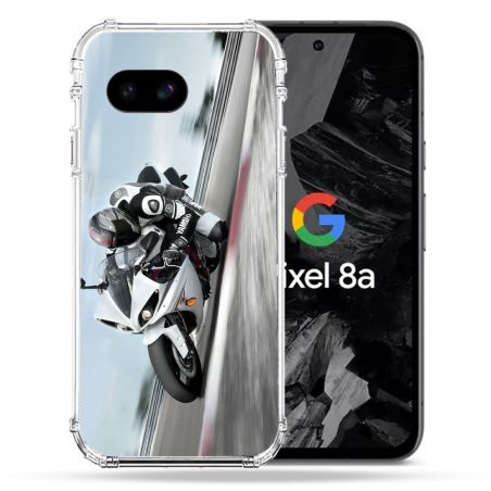 Coque Renforcée Pour Google Pixel 8A Moto Course GP Blanche
