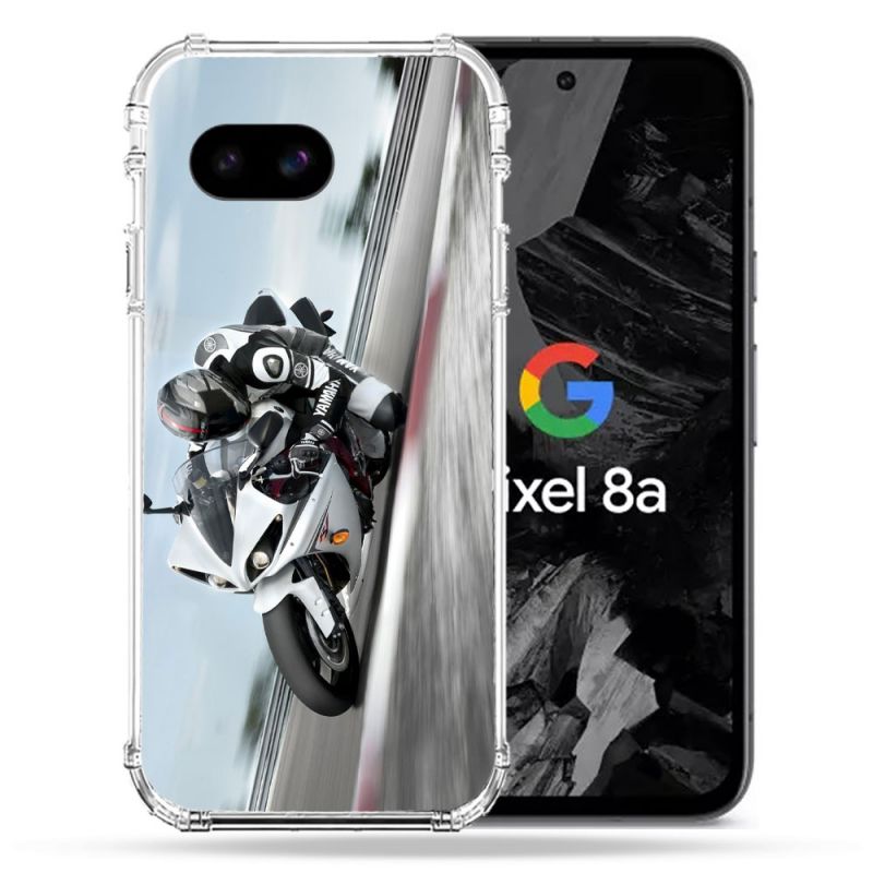 Coque Renforcée Pour Google Pixel 8A Moto Course GP Blanche