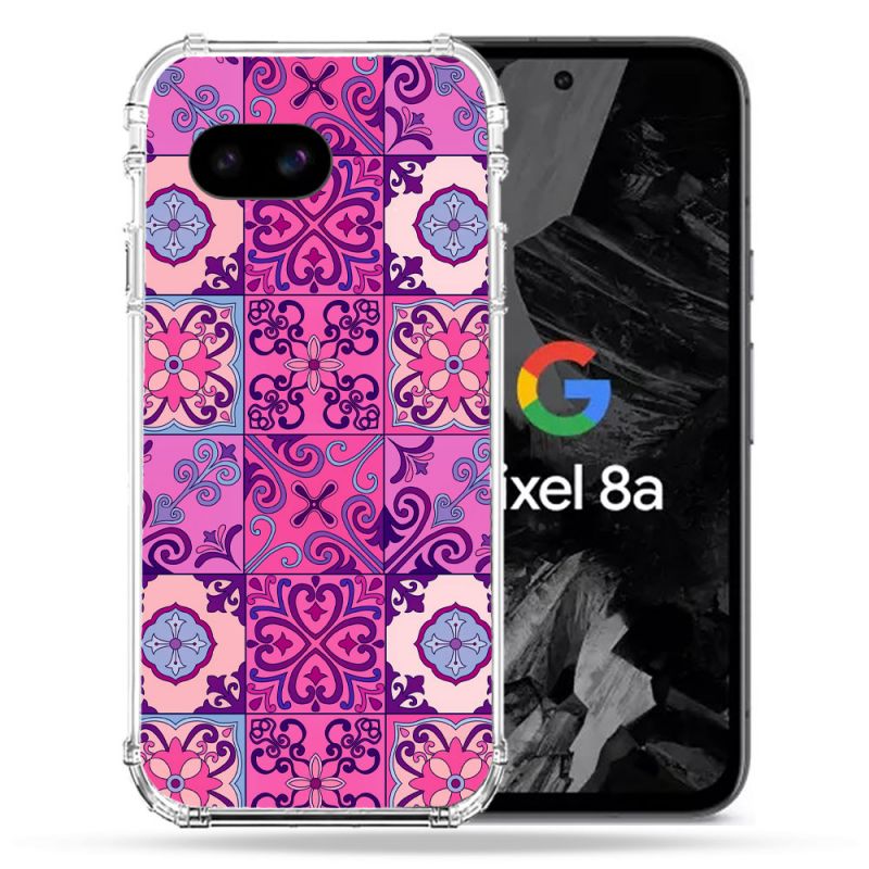 Coque Renforcée Pour Google Pixel 8A Texture Carreau Ciment Violet