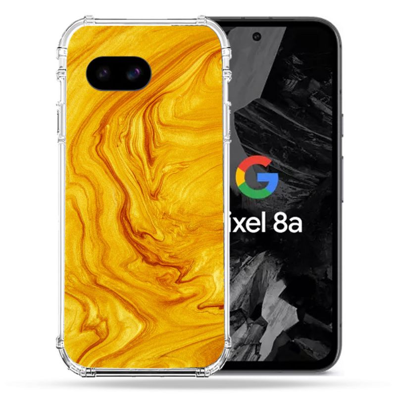 Coque Renforcée Pour Google Pixel 8A Texture Marbre Jaune