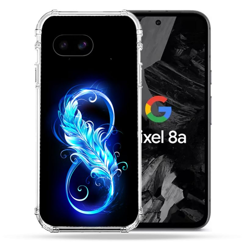 Coque Renforcée Pour Google Pixel 8A Texture Plume Infini Bleu