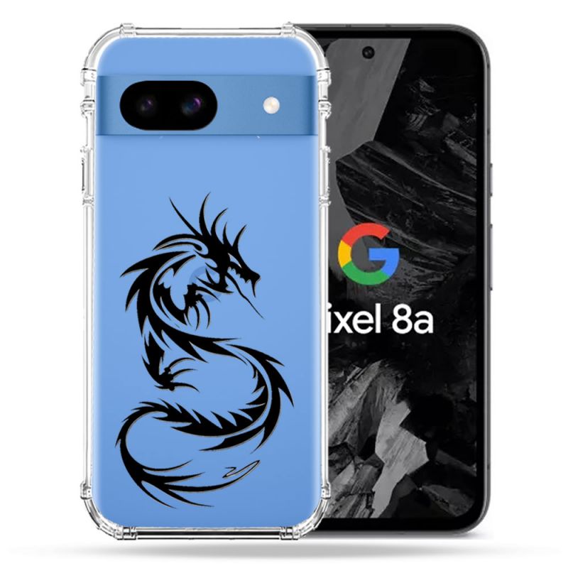 Coque Transparente Pour Google Pixel 8A Dragon Noir