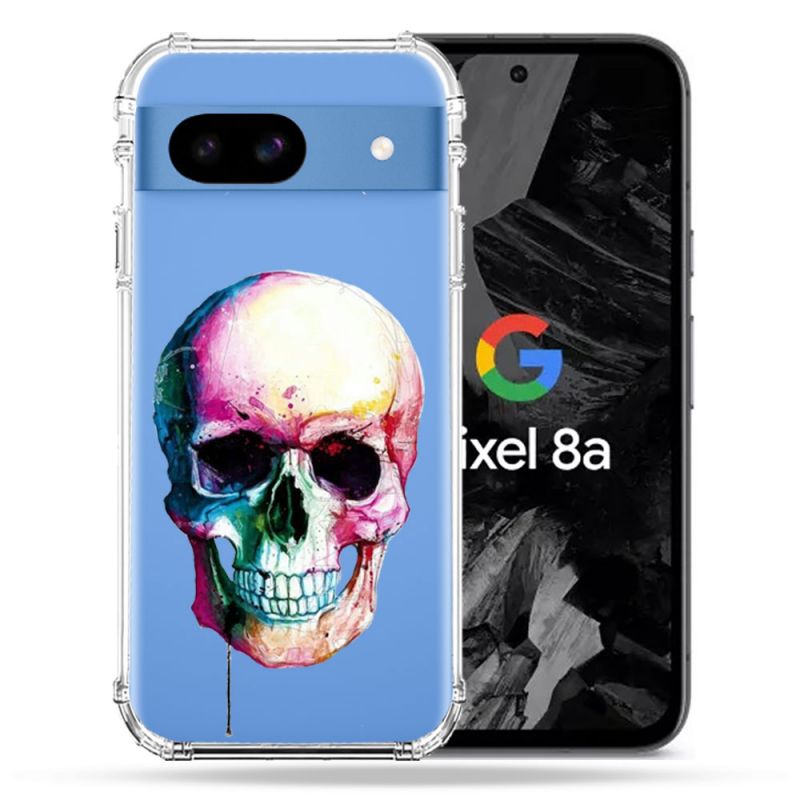 Coque Transparente Pour Google Pixel 8A Skull Head Crane Colore