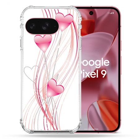 Coque Renforcée Pour Google Pixel 9 Amour Coeur Rose Montant sur Blanc