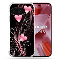Coque Renforcée Pour Google Pixel 9 Amour Coeur Rose Montant sur Noir