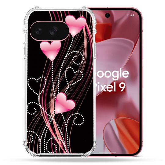 Coque Renforcée Pour Google Pixel 9 Amour Coeur Rose Montant sur Noir