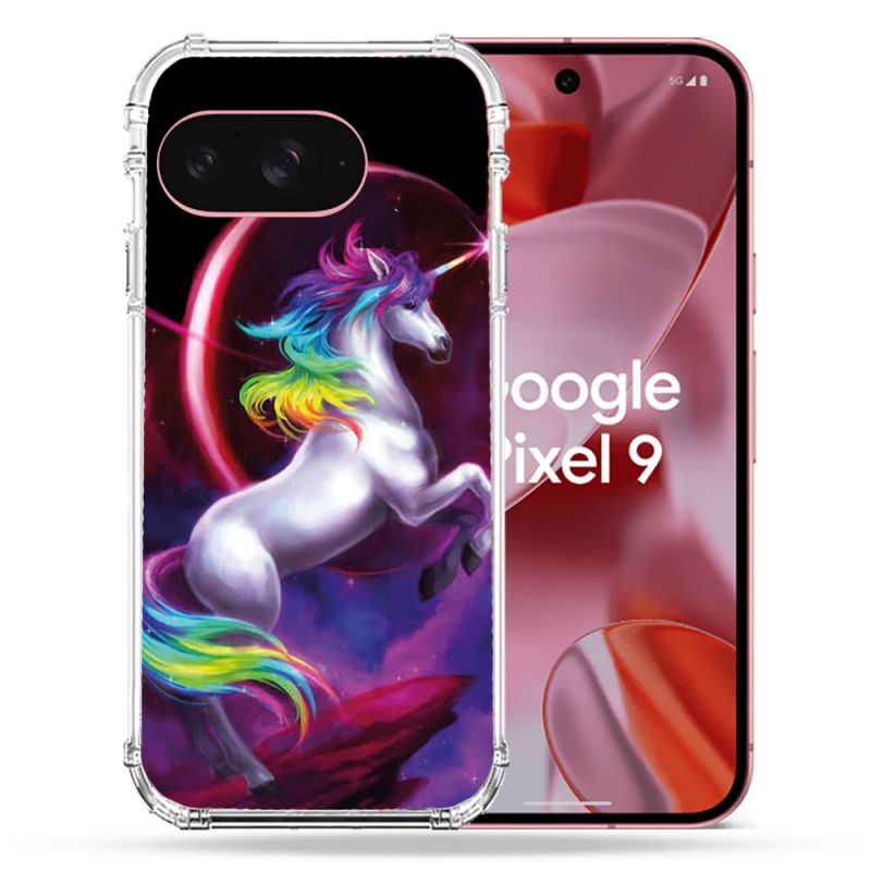 Coque Renforcée Pour Google Pixel 9 Fantastique Licorne Arc en ciel