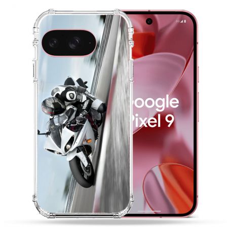 Coque Renforcée Pour Google Pixel 9 Moto Course GP Blanche