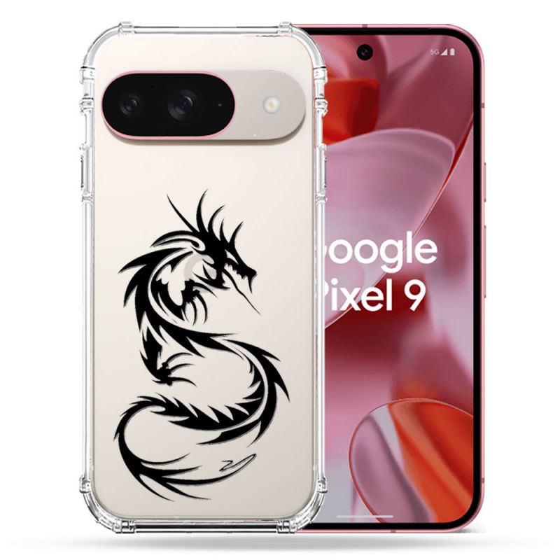 Coque Transparente Pour Google Pixel 9 Dragon Noir