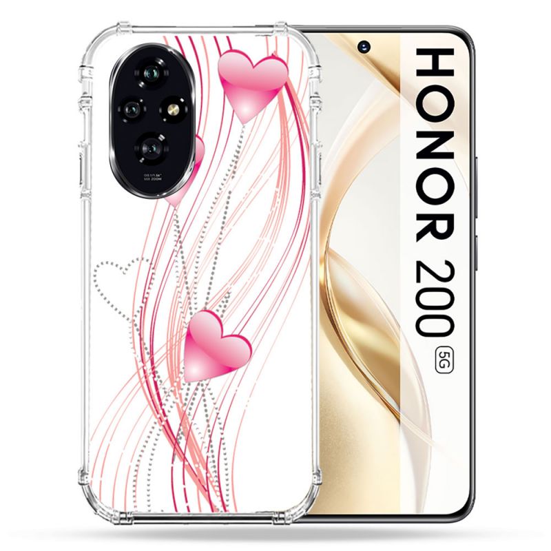 Coque Renforcée Pour Honor 200 5G Amour Coeur Rose Montant sur Blanc