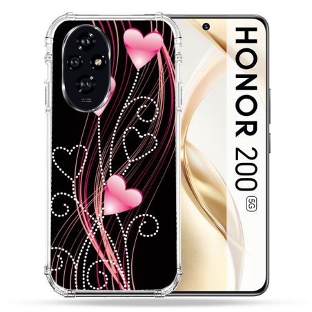 Coque Renforcée Pour Honor 200 5G Amour Coeur Rose Montant sur Noir