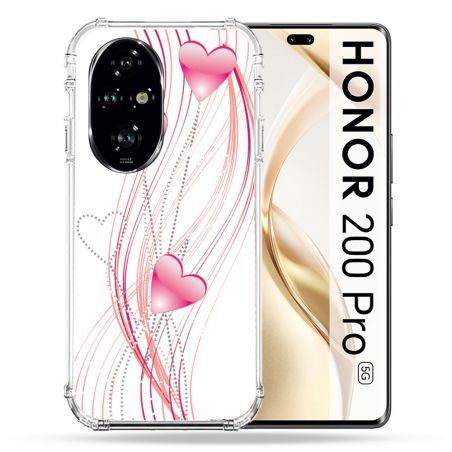Coque Renforcée Pour Honor 200 Pro 5G Amour Coeur Rose Montant sur Blanc