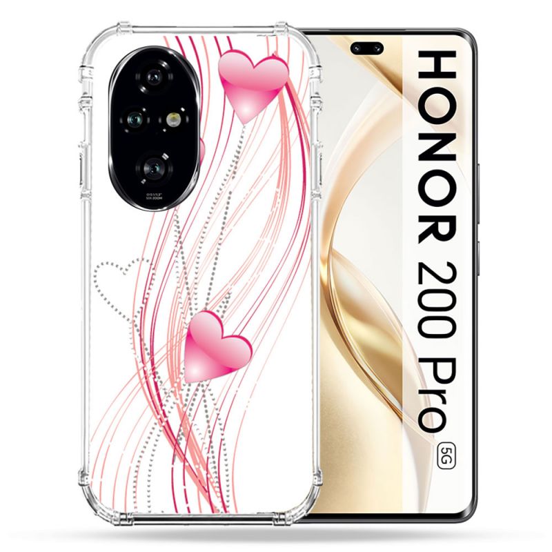 Coque Renforcée Pour Honor 200 Pro 5G Amour Coeur Rose Montant sur Blanc
