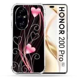 Coque Renforcée Pour Honor 200 Pro 5G Amour Coeur Rose Montant sur Noir