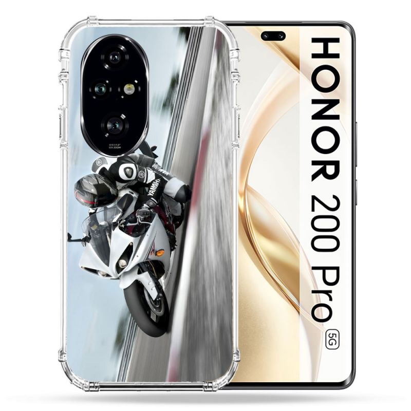 Coque Renforcée Pour Honor 200 Pro 5G Moto Course GP Blanche