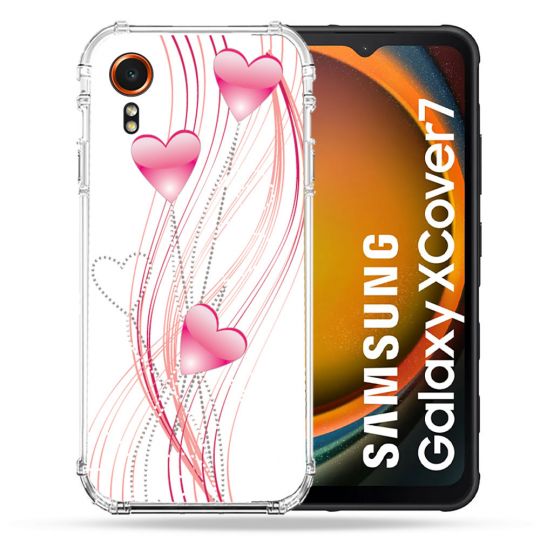 Coque Renforcée Pour Samsung Galaxy Xcover 7 Amour Coeur Rose Montant sur Blanc