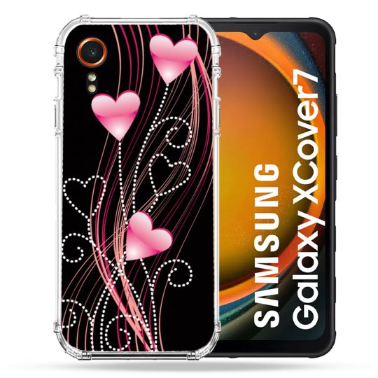 Coque Renforcée Pour Samsung Galaxy Xcover 7 Amour Coeur Rose Montant sur Noir
