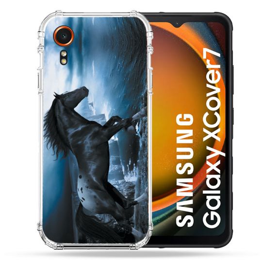 Coque Renforcée Pour Samsung Galaxy Xcover 7 Animal Cheval Noir