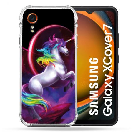 Coque Renforcée Pour Samsung Galaxy Xcover 7 Fantastique Licorne Arc en ciel