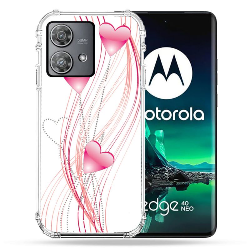 Coque Renforcée Pour Motorola Edge 40 Neo Amour Coeur Rose Montant sur Blanc