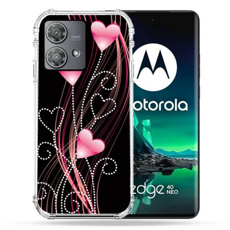 Coque Renforcée Pour Motorola Edge 40 Neo Amour Coeur Rose Montant sur Noir