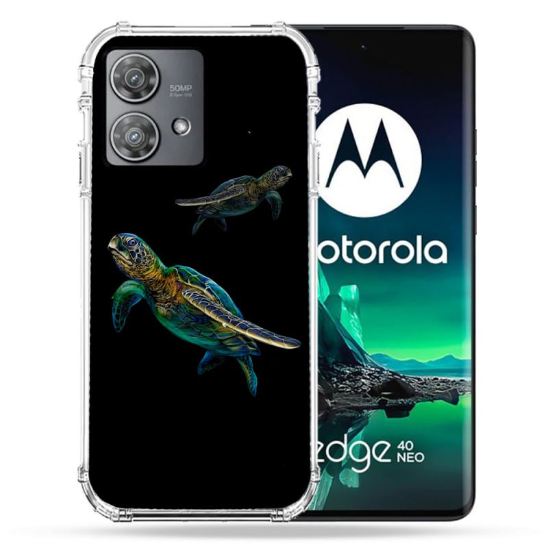 Coque Renforcée Pour Motorola Edge 40 Neo Animal Tortue Noire multicolore