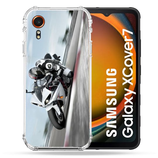 Coque Renforcée Pour Samsung Galaxy Xcover 7 Moto Course GP Blanche