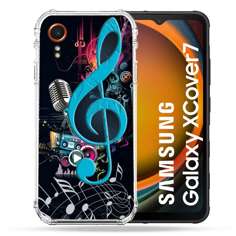 Coque Renforcée Pour Samsung Galaxy Xcover 7 Musique Cle Sol Bleu