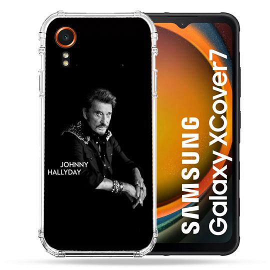 Coque Renforcée Pour Samsung Galaxy Xcover 7 Musique Johnny Hallyday Noir