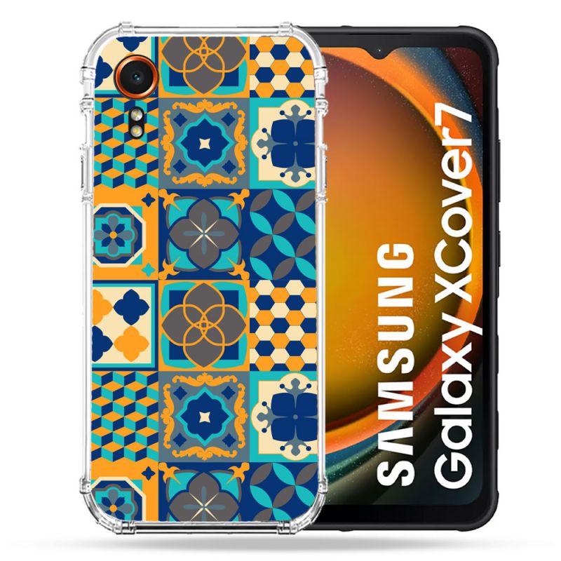 Coque Renforcée Pour Samsung Galaxy Xcover 7 Texture Carreau Ciment Orange