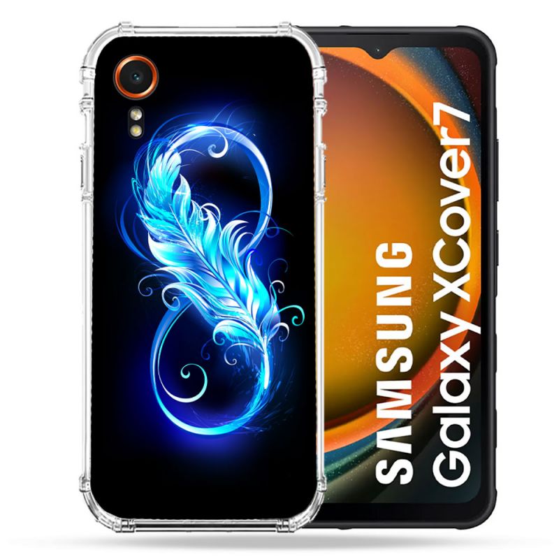 Coque Renforcée Pour Samsung Galaxy Xcover 7 Texture Plume Infini Bleu