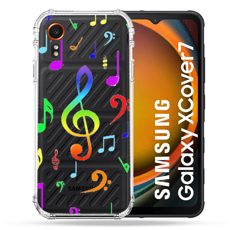 Coque Transparente Pour Samsung Galaxy Xcover 7 Note Musique Colore