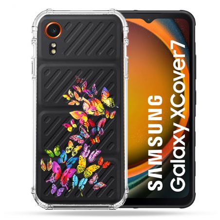 Coque Transparente Pour Samsung Galaxy Xcover 7 Papillon Multicolore