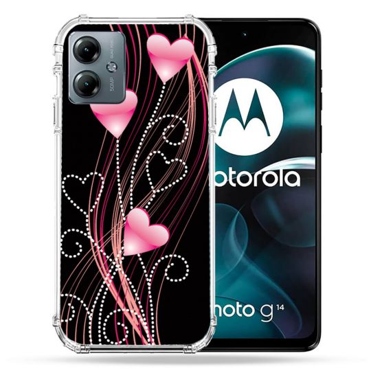 Coque Renforcée Pour Motorola G14 4G Amour Coeur Rose Montant sur Noir