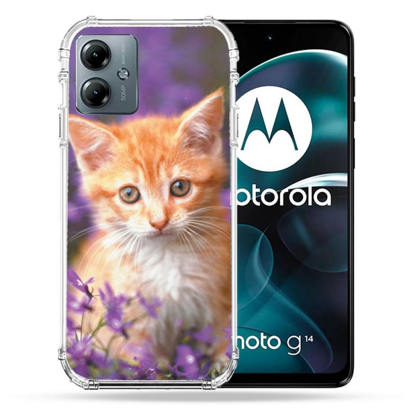 Coque Renforcée Pour Motorola G14 4G Animal Chat Violet